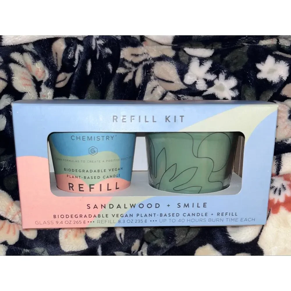NIB! Good ChemistrySandalwood + Smile Biodegradable Candle + Candle Refill